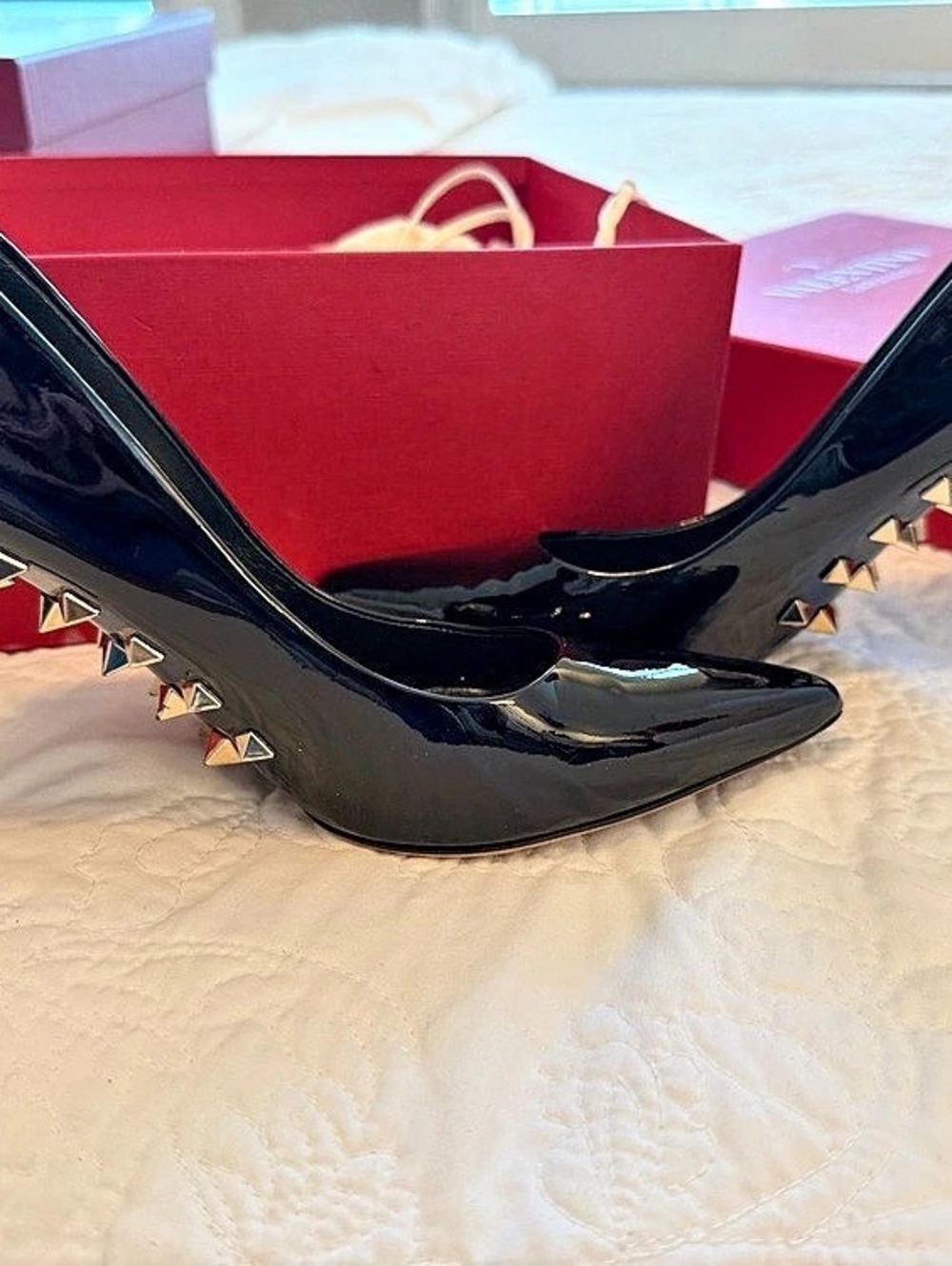 Valentino Studded Patent Leather Heels in Black
